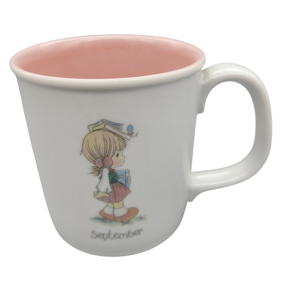 Precious Moments September Birthday Mug Enesco Vintage 1987 White Pink